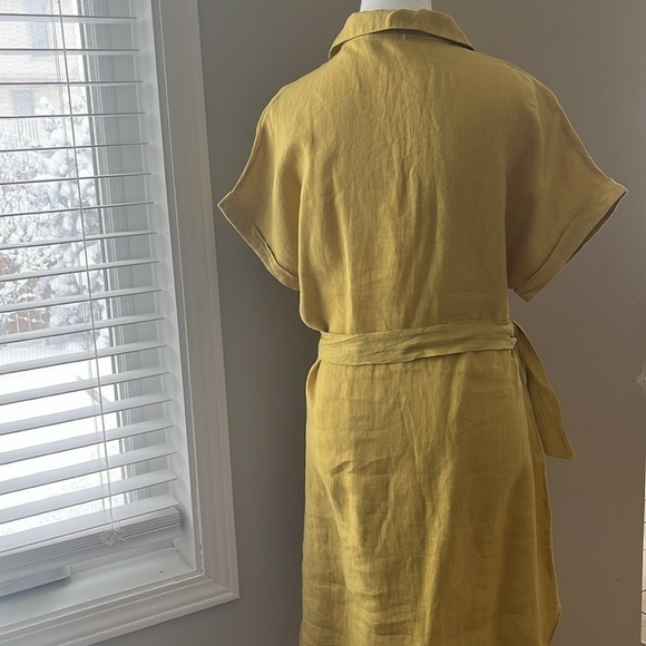 Marisa & Marie Linen Yellow Short Sleeve Mid Length Dress with Waist String - Picture 5 of 9